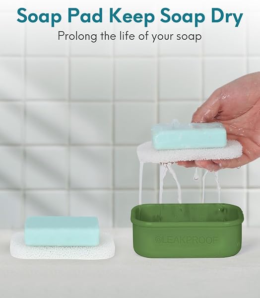 Quatish Compact Leakproof Travel Soap Case, Silicone Soap Box with Draining Layer, Enhanced Soap Container, Suitable for Camping, Gym, Bathroom, Outdoor Essentials, Green - 4
