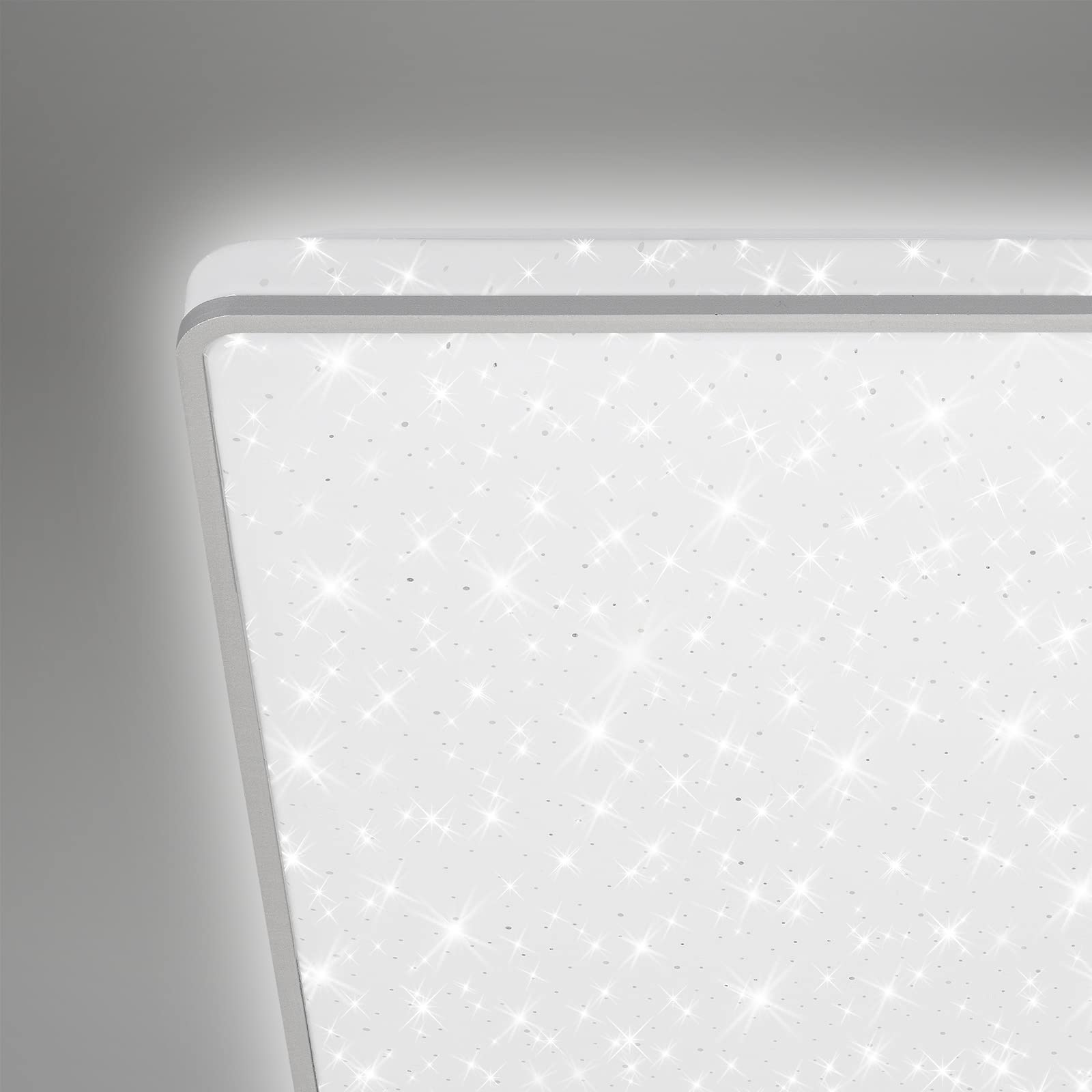 BRILONER - Plafoniera LED con cielo stellato, plafoniera LED decorazione a stella, effetto retroilluminato, piatto, luce bianca neutra, 370x370x50 mm, cromo opaco