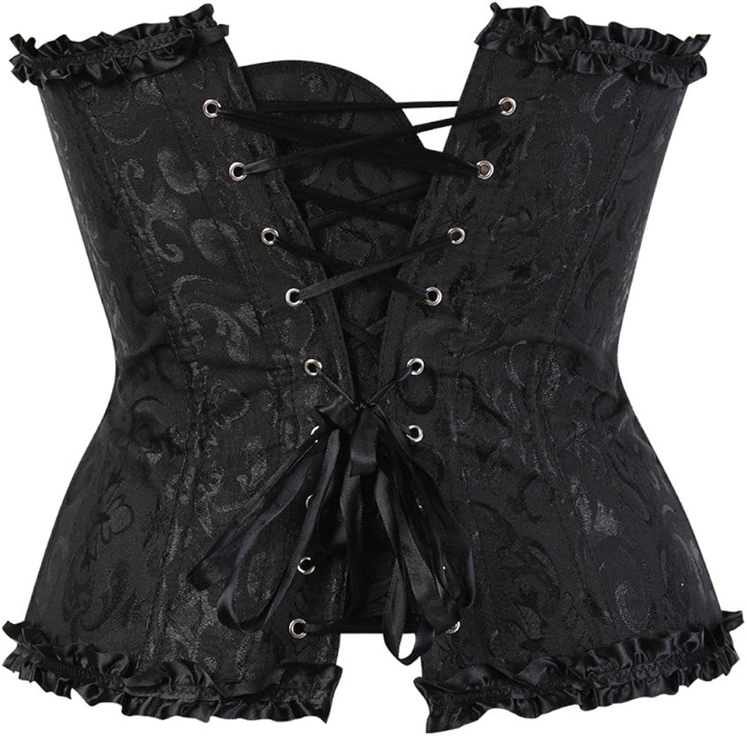 BIFANXI® Women's Corsets Lace Up Overbust Corset | Bustier Lingerie Satin Floral Bustier Bodyshaper Top | Black - 3XL - Image 4 thumbnail