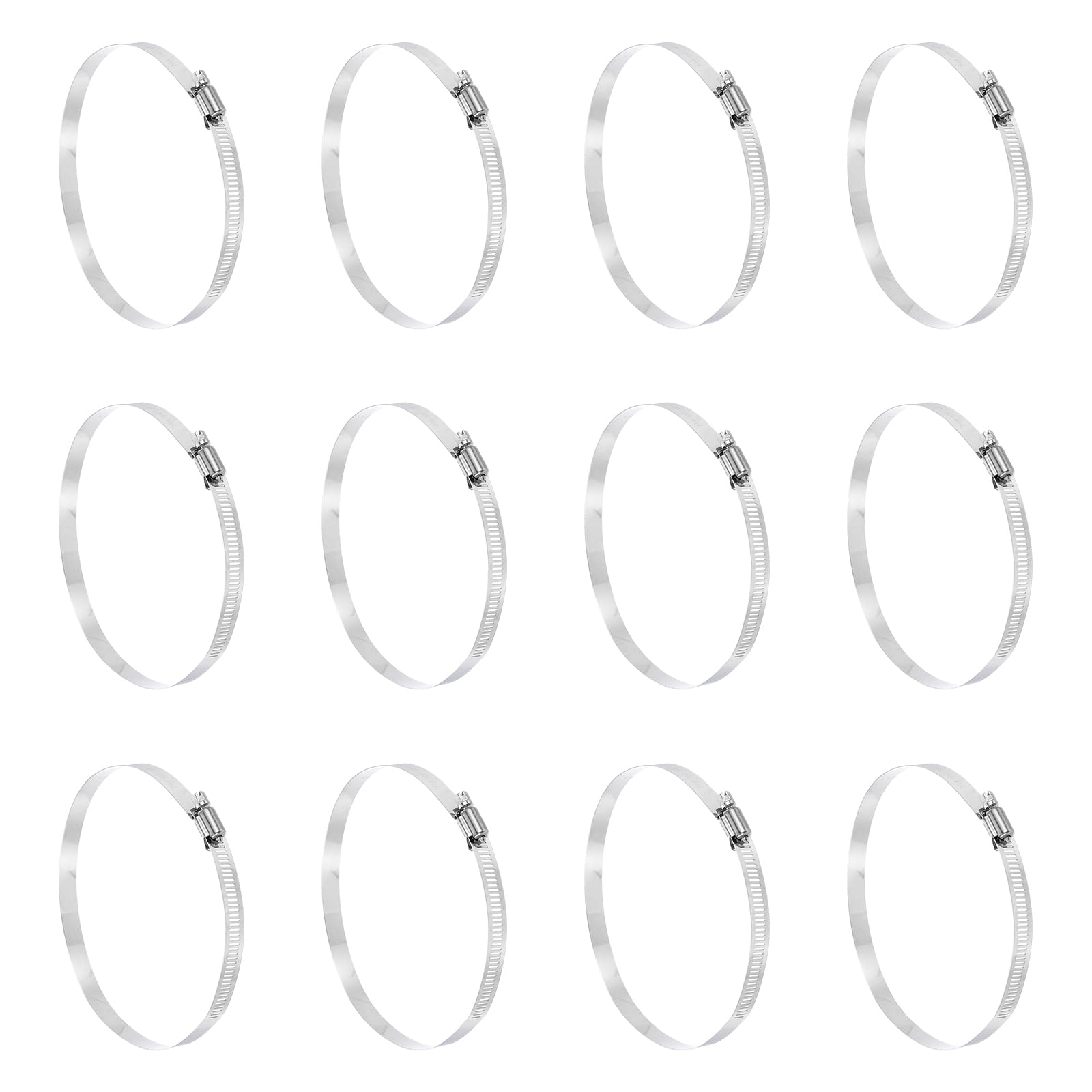 sourcing map 12 Pcs Hose Clamp 5-1/8"-6" (130-152mm) 304 Stainless Steel Adjustable Worm Gear Hose Clamp Assortment Kit for Fuel Line Pipe Plumbing Automotive Tube Mechanical