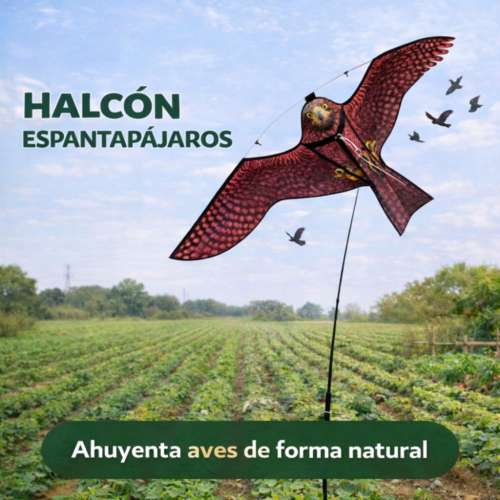 Remi Hogar Cometa Espantapájaros Halcón 6 m con Mástil Telescópico Ahuyentador de Aves y Palomas para Huertos, Jardines y Cultivos | Repelente Visual Ecológico Exterior
