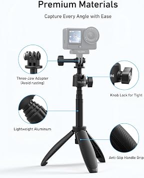 TELESIN DJI Osmo Nano Action 6/5 Pro/4, GoPro Hero 13/12, Insta360 X5 X4 Ace Pro için 46 cm Mini Selfie Çubuğu Tripod, 360° Ayarlanabilir Monopod, Vlog Uzatılabilir Sap, Sağlam Manyetik Taban