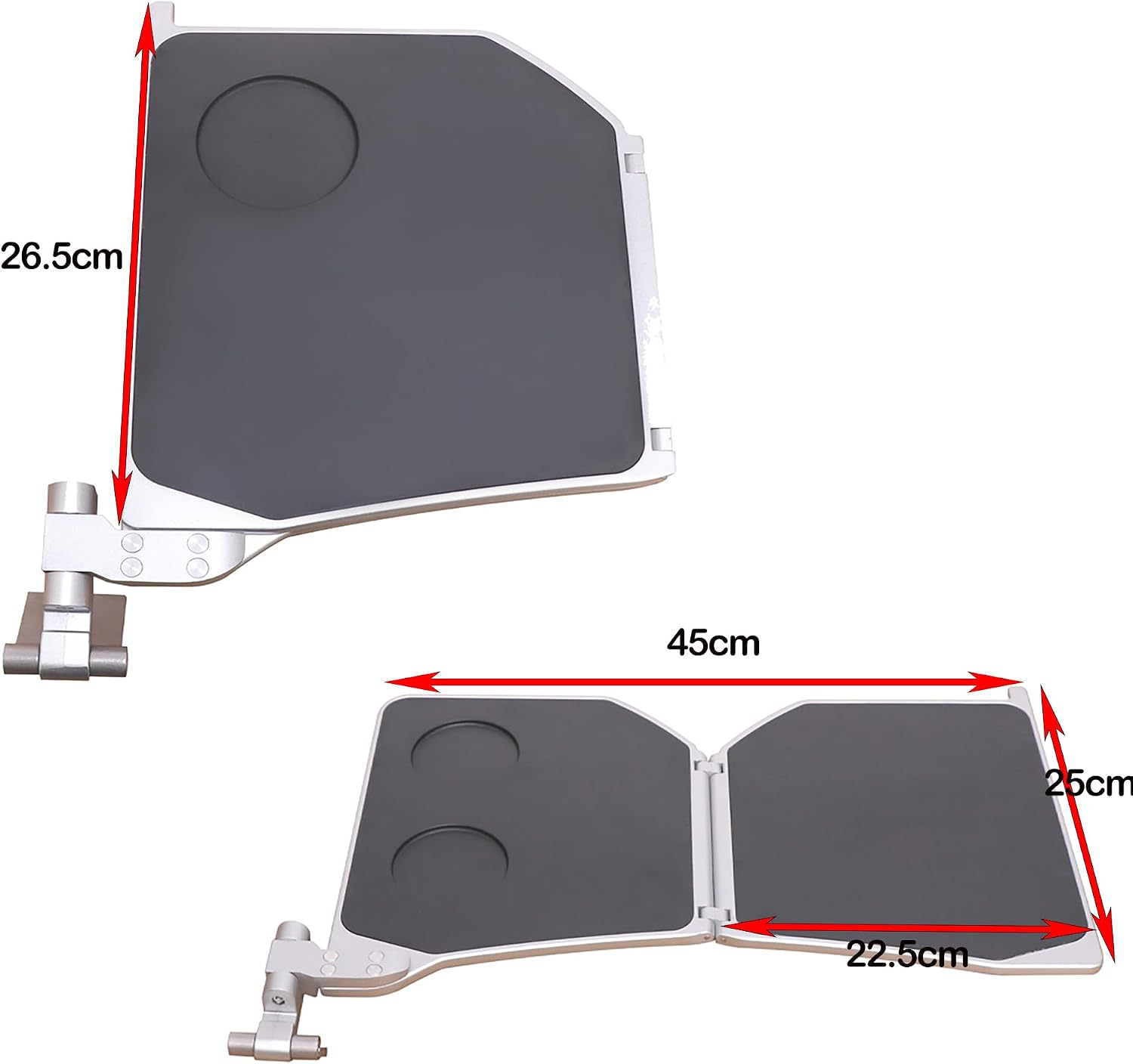Aluminum Folding Armrest Table-Aluminum Folding Table, Foldable Table, Easy to Install, Suitable for Cars, RVs and Commercial Vehicles Rotating Storage Table (Black on The Left)