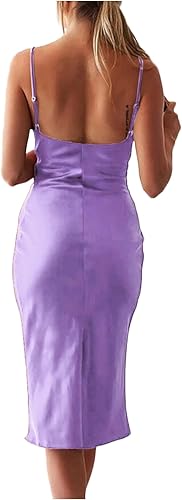 Miniatura 4 de xxxiticat - Vestido de satén sin mangas con tirantes delgados para mujer, para playa, noche, fiesta, de cuello esbozado, con lunares, de leopardo