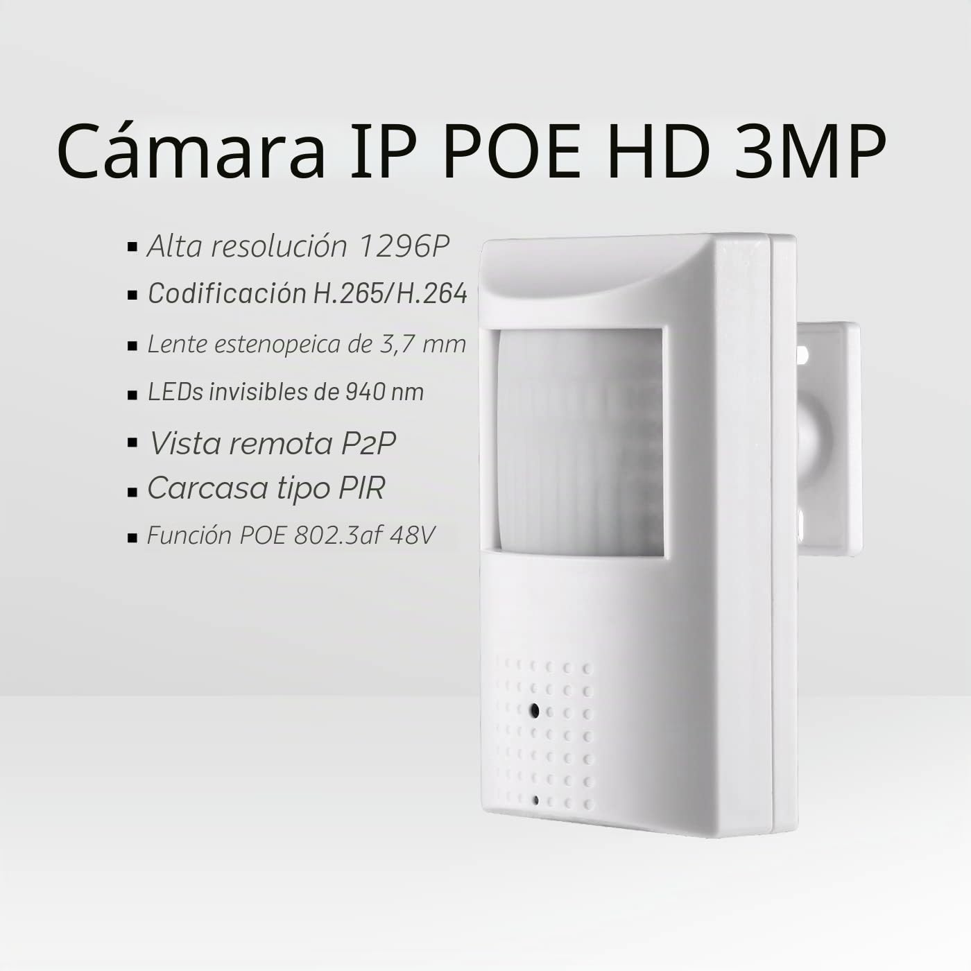 Revotech Interior IPIR Mini PoE 3MP IP Cámara de Seguridad con Audio, Lente de 3.7mm(80°FOV), 940nm Invisible Visión Nocturna LED Infrarrojo, Vista remota P2P Detección de Movimiento (IPIR-P-A-FHW)