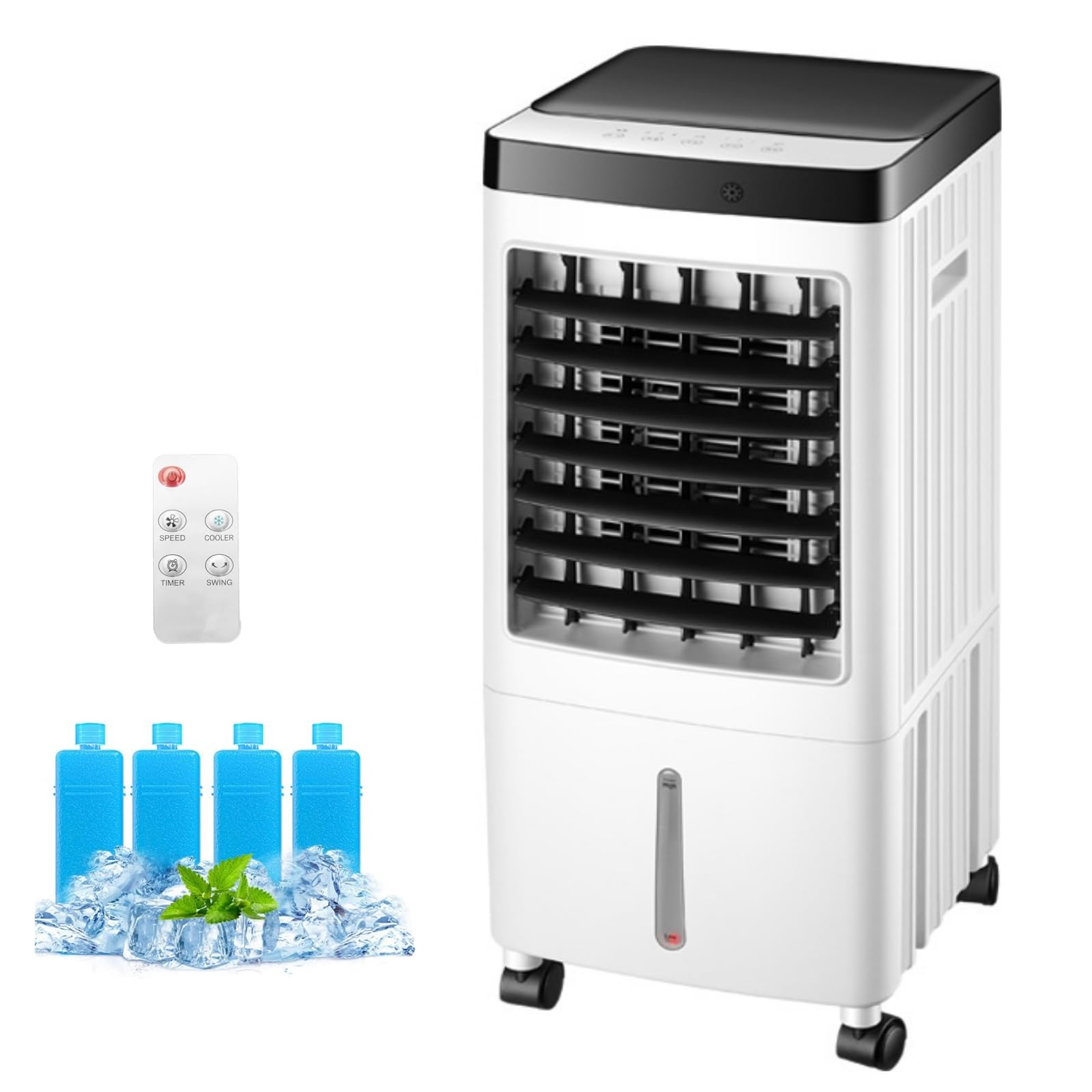 3-IN-1 Portable Air Conditioners, Evaporative Air Cooler w/Remote & 3 Speeds, Windowless Air Conditioner, 10L Tank & 4 Ice Packs for 45H Cooling, Quiet Portable AC for Room Bedroom Office