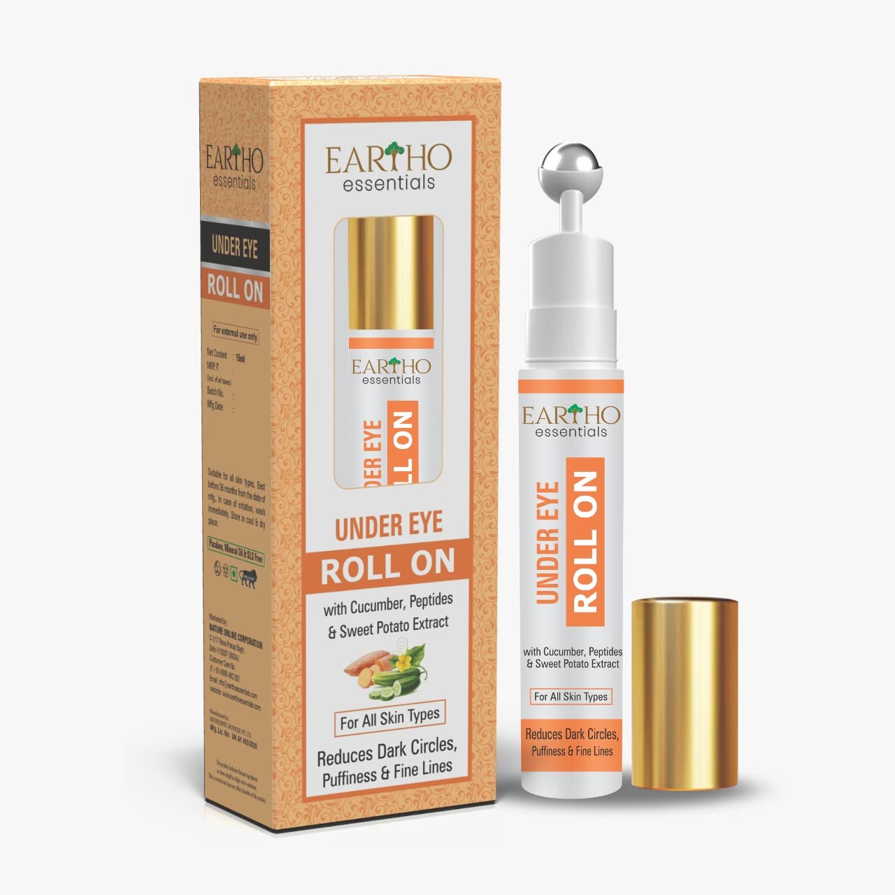 Eartho Essentials Under Eye Roll On (with Cucumber Extracts, Kojic Acid and Sweet potato extracts), 15 ML