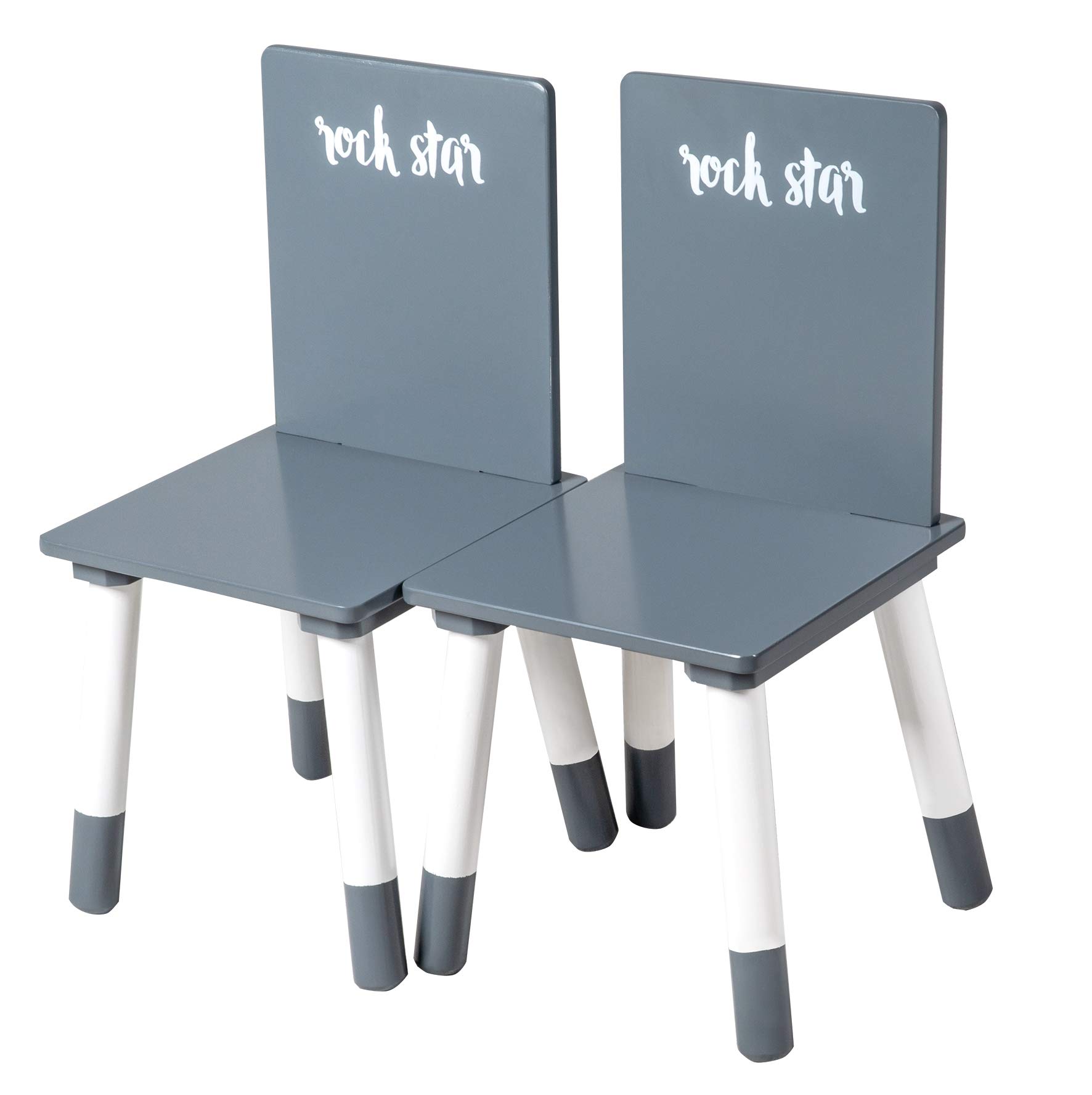 roba Ensemble Table + 2 Chaises Enfants "Rock Star Baby 3" - Pieds en Bois Massif - Style Scandinave - Gris Foncé/Blanc
