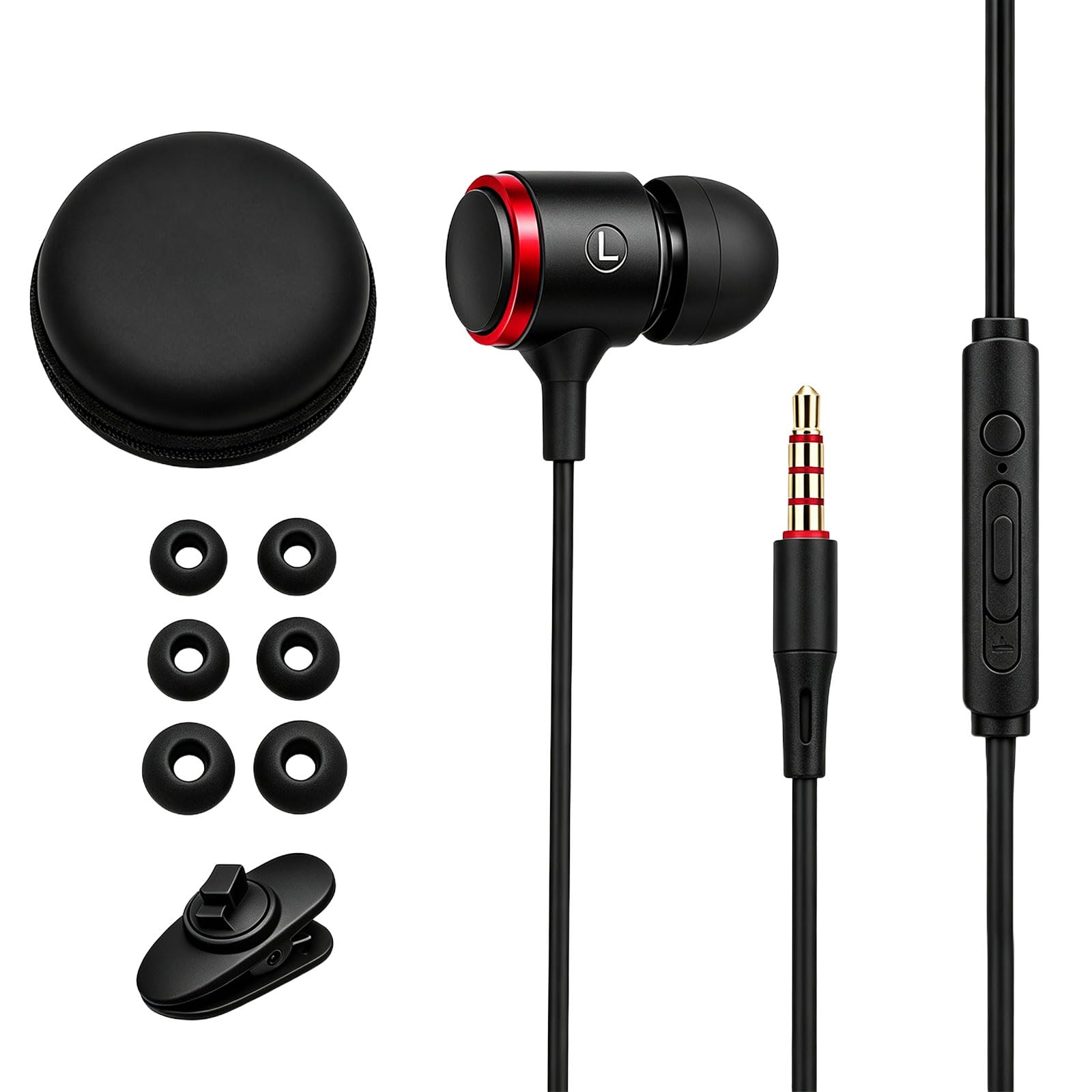 Rosmas Auricolari in-ear cablati con microfono, driver da 10 mm per suono HiFi (nero)