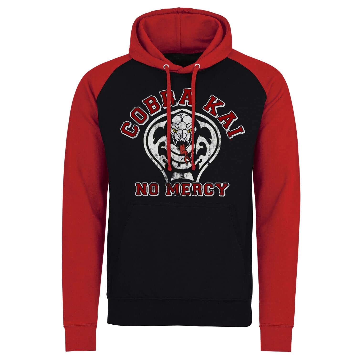 Cobra Kai Officially Licensed No Mercy Baseball Hoodie (Black-Red), Medium