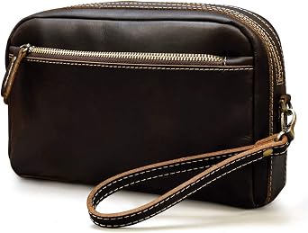 Luufan Clutch Bag, Genuine Leather, Mens, Second Bag, Leather, Small Shoulder Bag, 2-Way Storage Pouch, Black, Brown, Dark Brown, 3 Colors