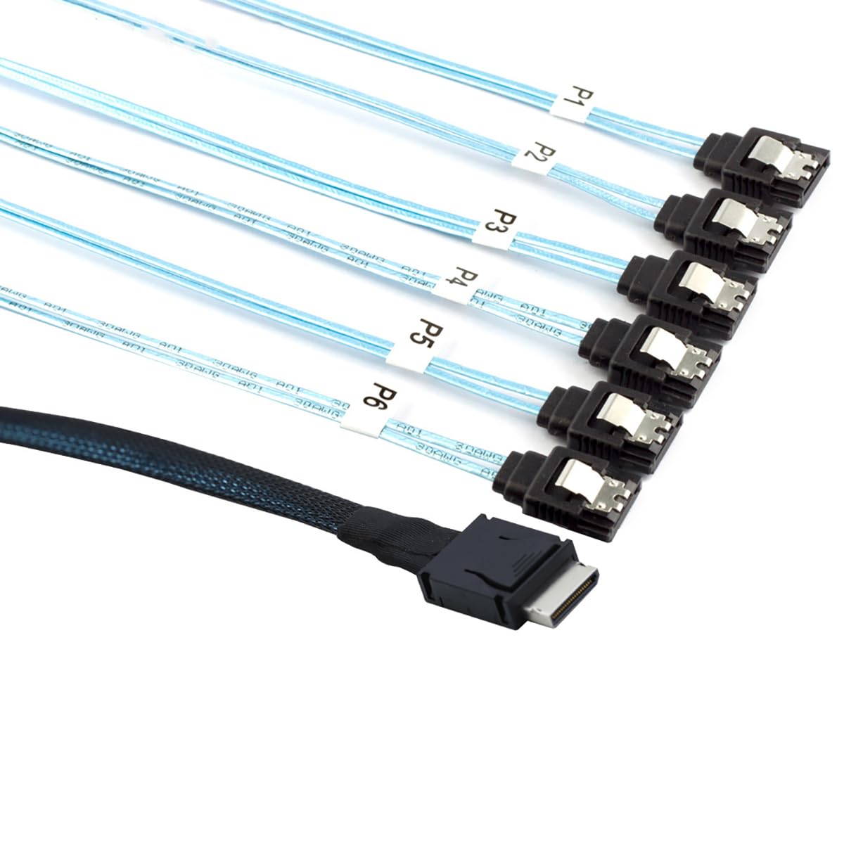 PCIe Oculink SFF-8611 4i to 6X SATA 7P Female Cable – 12Gbps High Speed Server Hard Drive Converter Cable, 32AWG Low-Loss Wire (1M)