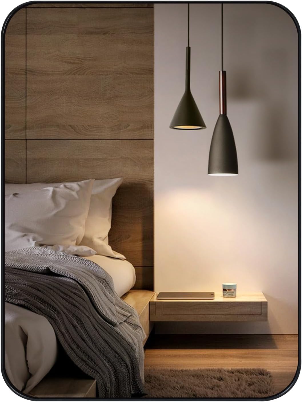 WOLTU Miroir Mural Rectangulaire 40x30 cm, Miroir Salle de Bain, Cadre en Métal Noir, avec Film Anti-éclats, Miroir Décoratif pour Salon, Chambre, Entrée, Couloir, Moderne