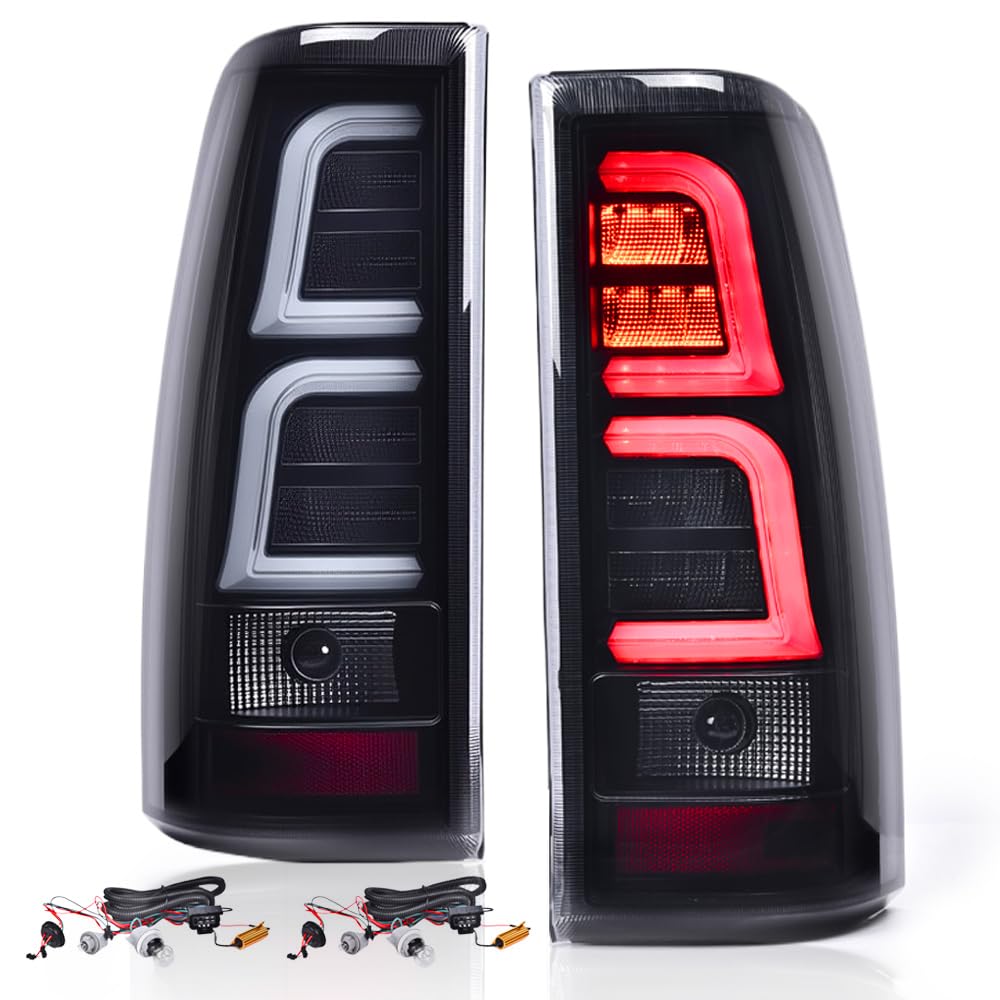 GRAND ORANGE Tail Lights Assembly w/Wiring Harness Compatible with Chevy Silverado 2003 2004 2005 2006 Tail Lamps Smoke Lens Black Housing with White