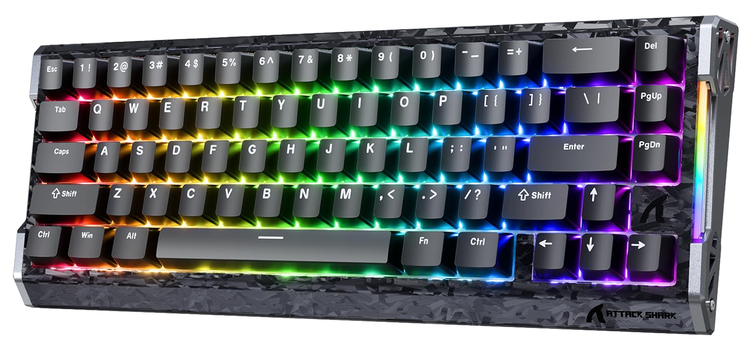 MAMBASNAKE ATTACK SHARK R68 HE Tastiera Rapid Trigger Fibra di Carbonio, Cablata 8KHz Magnetica, Precisione RT 0,005mm, Keycaps PBT, Smorzamento Acustico 6 Livelli, Dual Driver, RGB, PC/Mac, Nera
