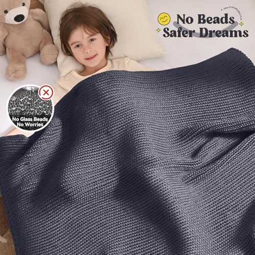 Guohaoi Knitted Weighted Blanket Kids (Dark Grey 50"x60" 10lbs) No Beads Cooling Heavy Blanket, Home Decor Breathable Chunky Knit Throw Blanket for All-Season Use