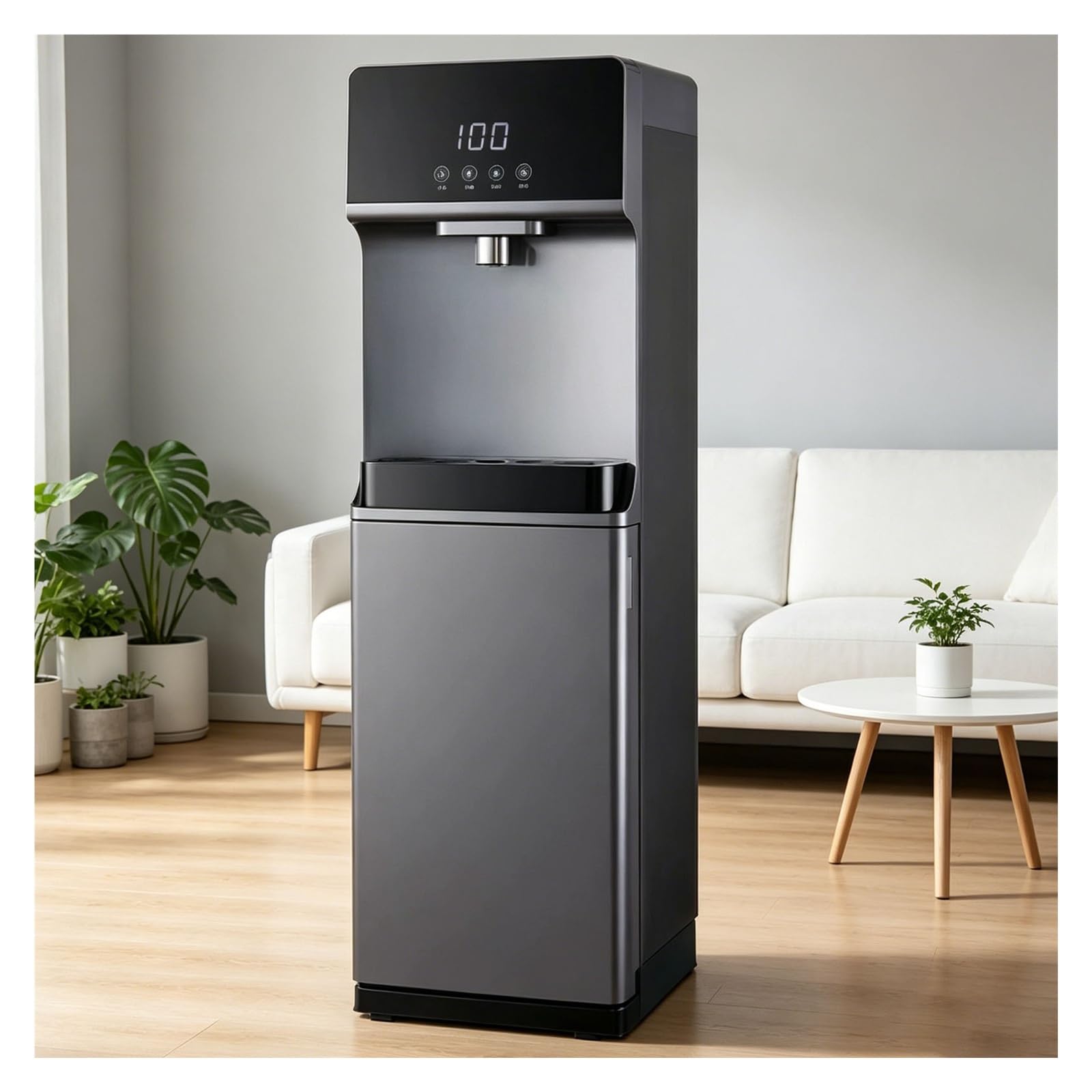 Dispensador De Agua para Garrafas,Enfriador De Agua con Bloqueo Infantil Inteligente,Diseño Gris Elegante,Maquina De Agua Fria Y Caliente para Hogar Y Espacios Comerciales