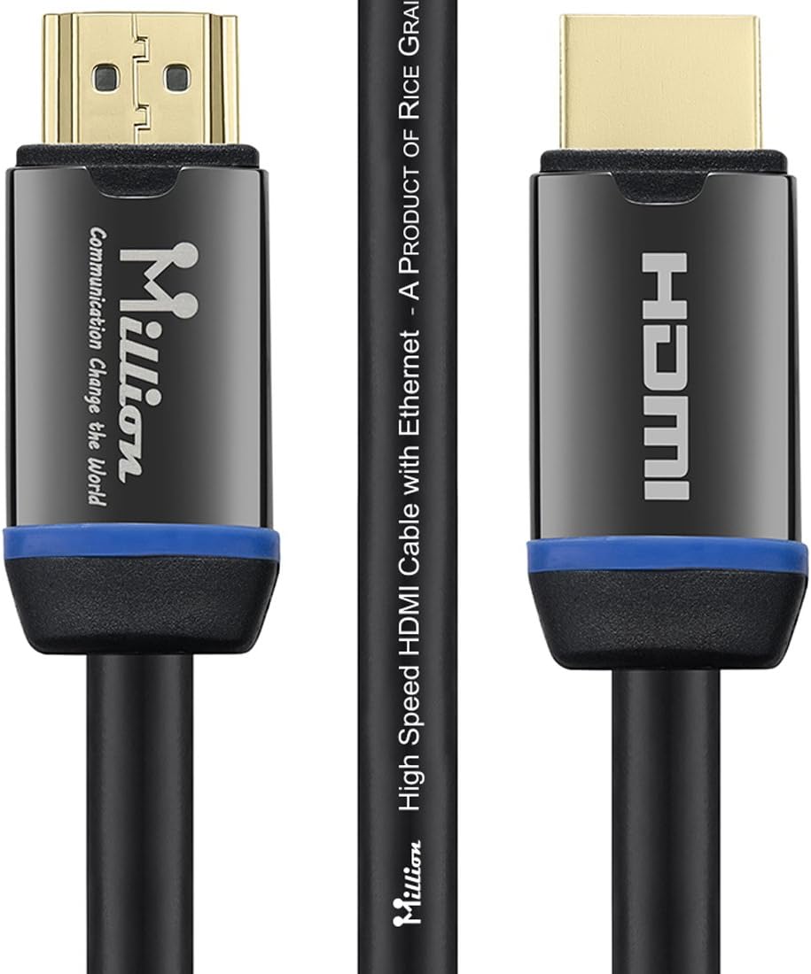 Million High Speed Ultra HDMI Cable 6 Feet (1.8m) with Ethernet- HDMI 2.0 Professional - 3D -4K- Full HD 1080p - Audio Return Channel (ARC) - B