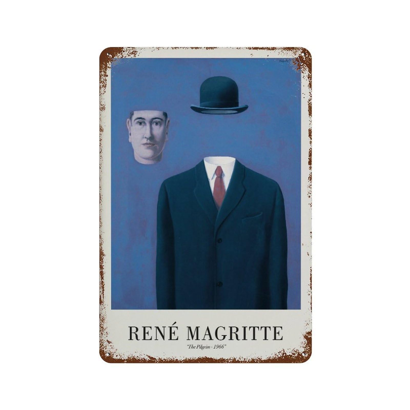 xiaoxiaoshen Rene Magritte 'the Pilgrim' Surrealist Mid-century Modern Wall Decor Art Metal Tin Poster Modern Home Decor Art Home Bar Shop Decorations Vintage Sign 30x20cm