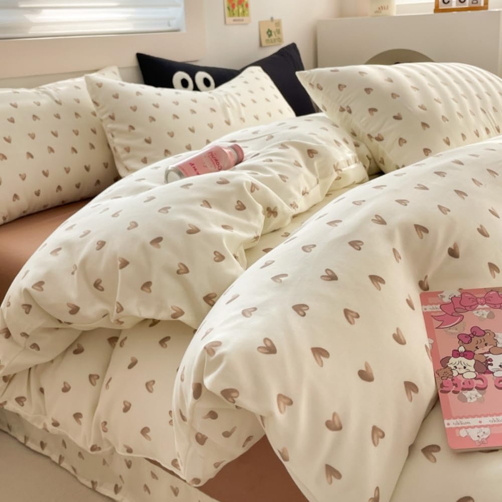 Nayoroom Herzchen Bettwäsche Bunt Herzen Muster Aesthetic Cute Super Weich Deckenbezug Renforce Microfaser Mädchen Herz Deko Wende Modern Bettwäsche-Sets mit Reißverschluss und Kissenbezüge