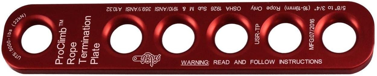 ProClimb USR-TP Rope Termination Plate, 0.5" Height, 2" Wide, 10" Length, Aluminum Alloy, Red