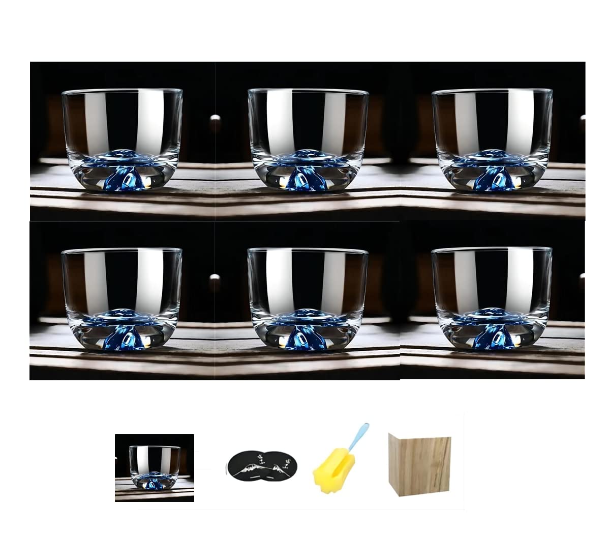 LiuShaye Kanayama Gui Cup, Set of 6, Handmade Blown Glass, Japanese Sake Glass, Cold Sake Glass, 3.4 fl oz (100 ml), Sake Cup, Luxury Product, Crystal Glass, Gift, Paulownia Box Included (Jewel Blue)