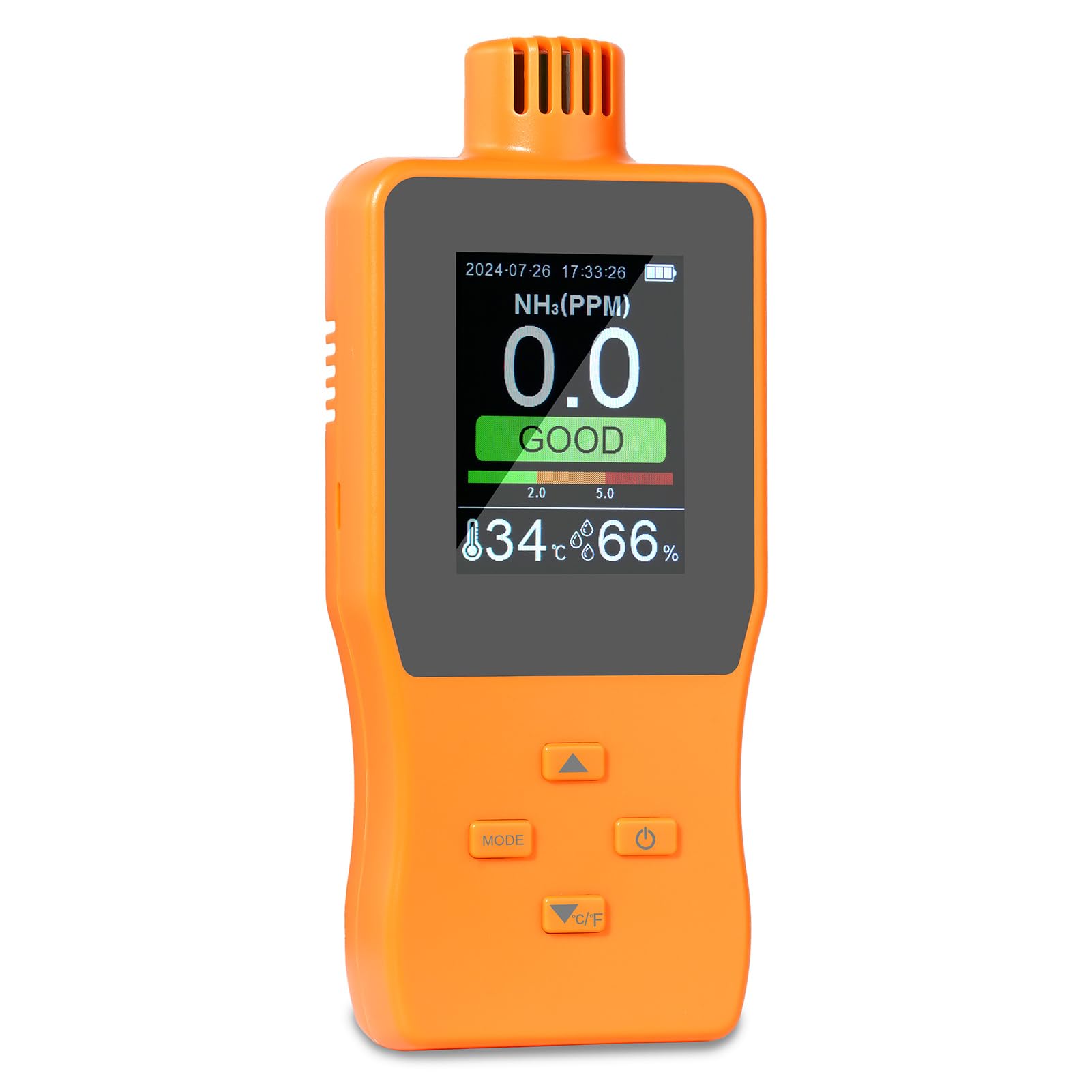 Detector de Gas de Amoníaco Portátil 0~100 PPM Probador Gas ³ - Monitor Temperatura y Humedad para Cámara Frigorífica - Diseño Portátil