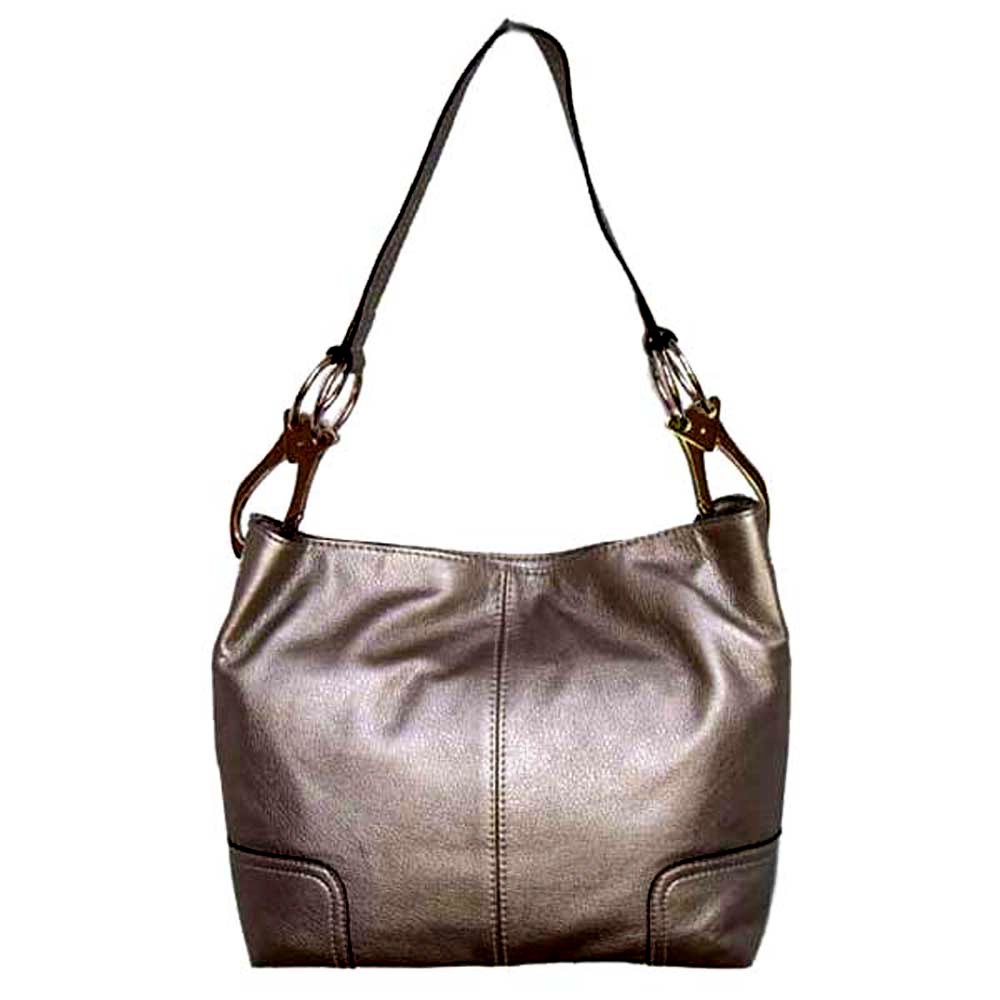 Classic Medium Shoulder Hobo Handbag TOSCA Silver Buckles Italy (Pewter)