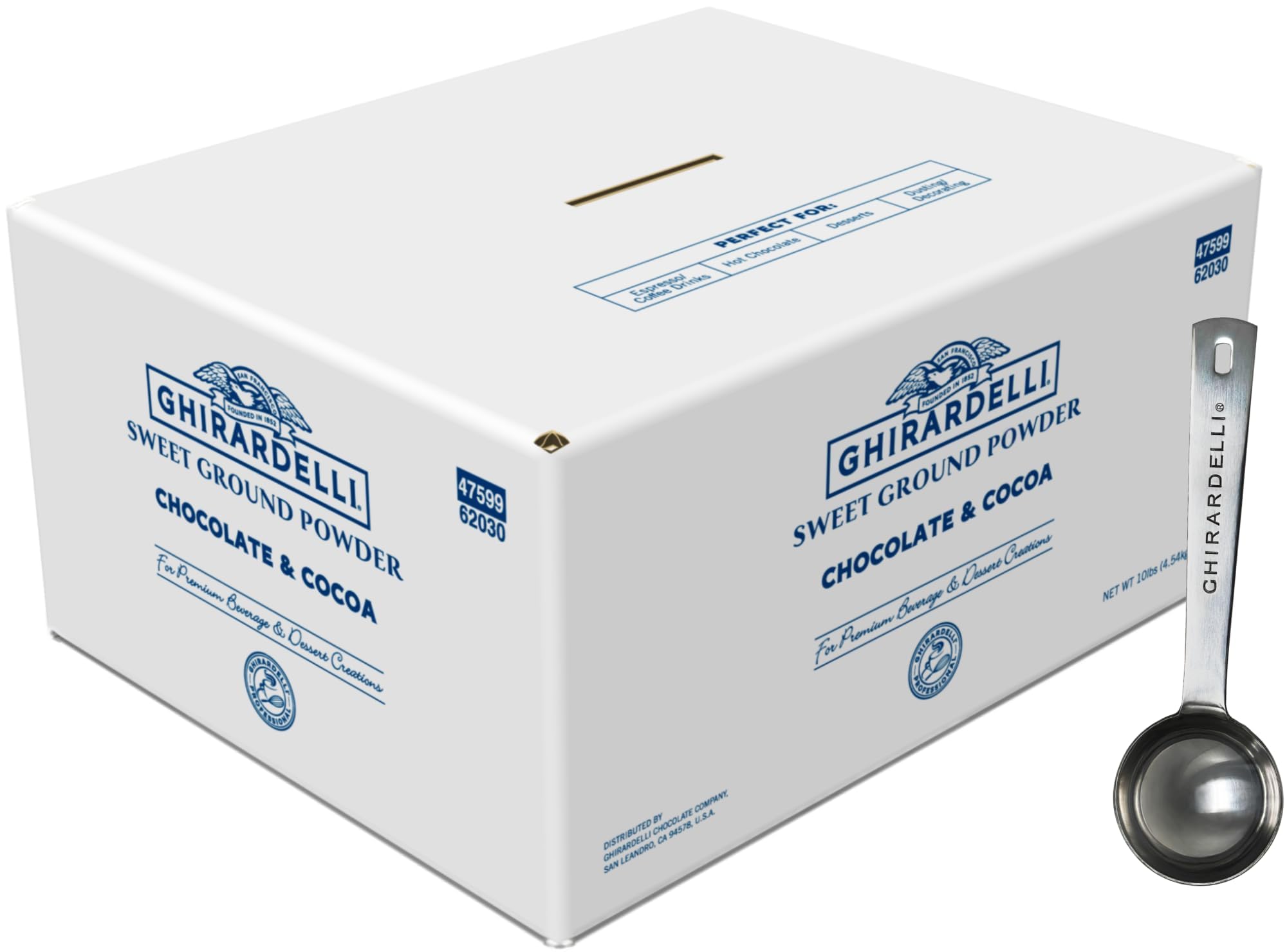 Ghirardelli Sweet Ground Chocolate & Cocoa Gourmet Powder, 10 lb Box with Ghirardelli Stamped Barista Spoon