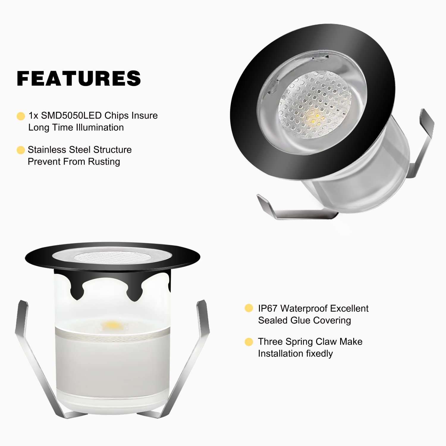 Led Spot Mini Zewnętrzna, Oprawa podtynkowa 30 mm IP 67 Oświetlenie Schodów Zewnętrznych Led Wbudowany DC 12V 0,6W do basenu krajobrazowego (rgb(czarny) 10 zestaw)
