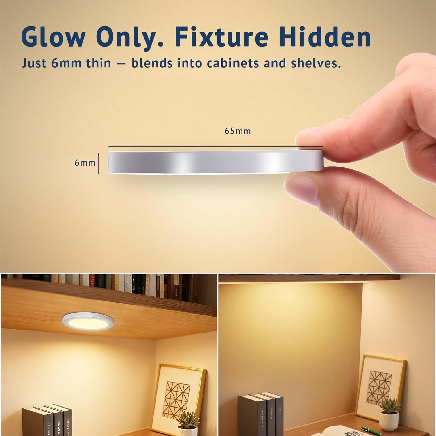 V4light LED Puck Lights 6 Pack, 6mm Ultra-Thin Plug in Under Cabinet Lighting with Touch Dimmer, Adjustable Color Temp(2700K-6500K), Easy Installation for Kitchen, Pantry, Closet, Bedroom (Grey)