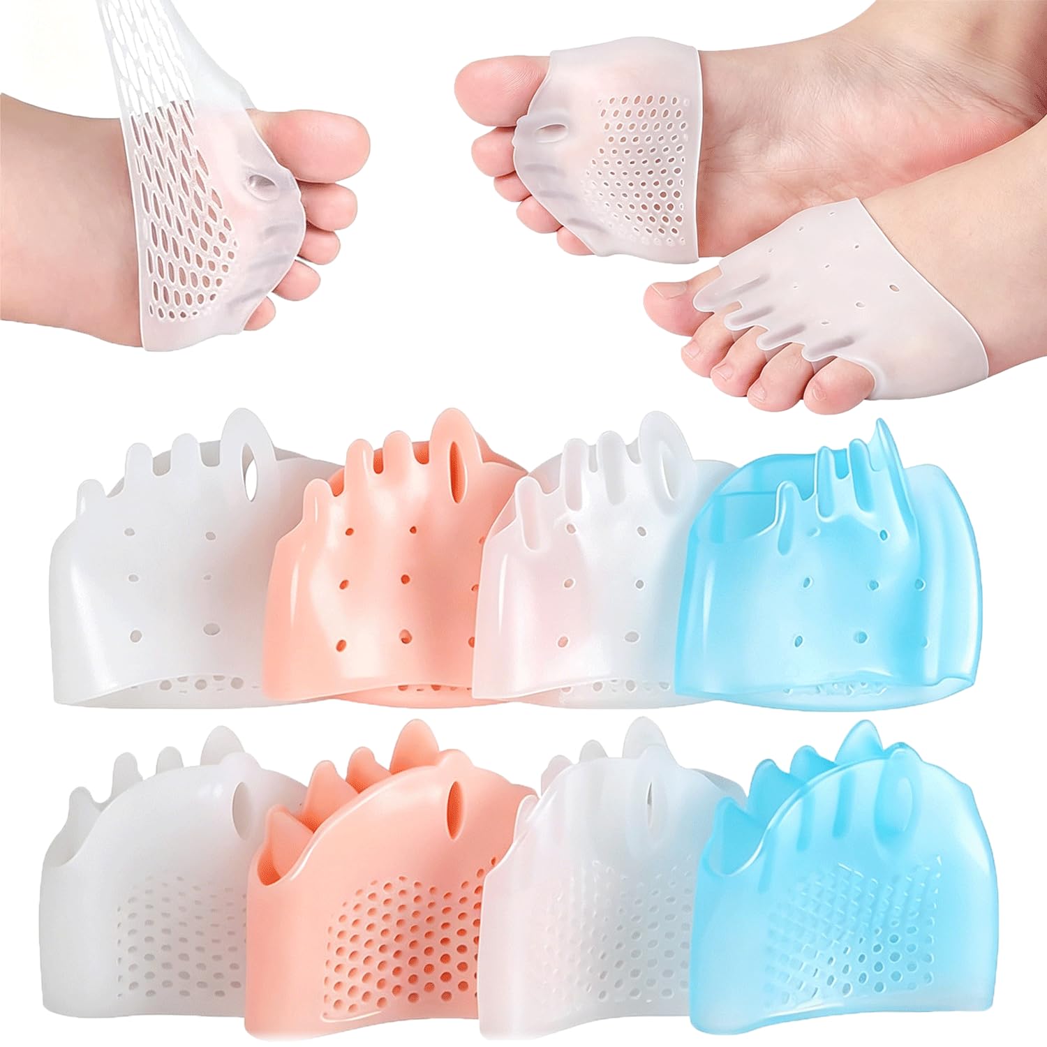 4 Pairs Silicone Toe Separators – Toe Spacers for Bunion Relief & Toe Straightening Soft Breathable Toe Corrector for Women Men Ultra-Thin Design for Yoga Running Travel (Four Colors-4PCS)