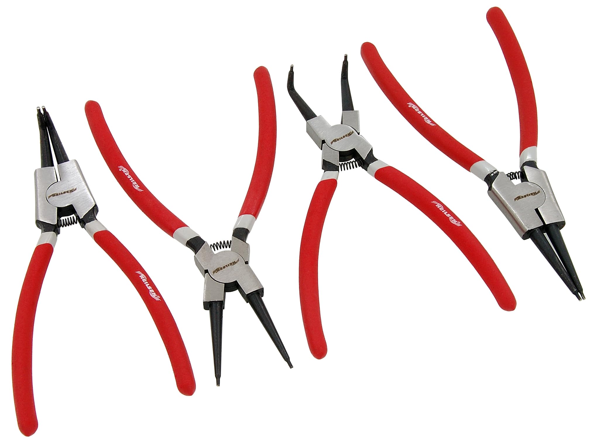 Neilsen Red, Black Ct0981 4Pc Circlip And Snap Ring Pliers Set - Size210mm 225Mm, Straight And 90 Degree Tips | Ideal For Internal And External Circlip Removal And Installation