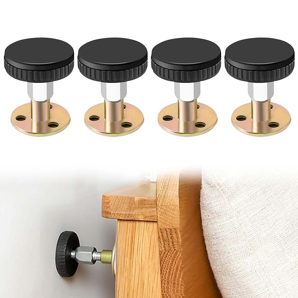 HASTHIP® 4PCS Headboard Stoppers, 47-64mm Adjustable Threaded Bed Frame Anti-Shake Tool, Bed Noise Stopper for Headboard, Couch, Cabinet, Headboard Supports Prevent, Protect The Wall from Banging-image-39