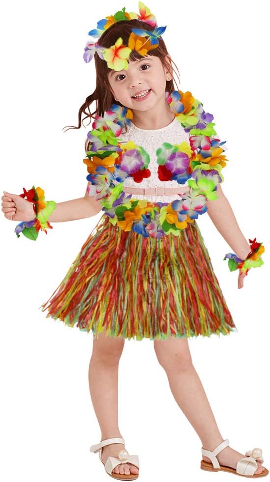 30cm Hawaiian multicolor Grass Skirt Performance Costume Set for Girls - Image 4
