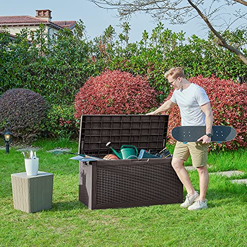 Yitahome 100 Gallon Large Resin Deck Box Outdoor Storage With Cushion For Patio Furniture,Outdoor Cushions,Garden And Pool Supplies-Waterproof,Lockable (Brown) #TOP2
