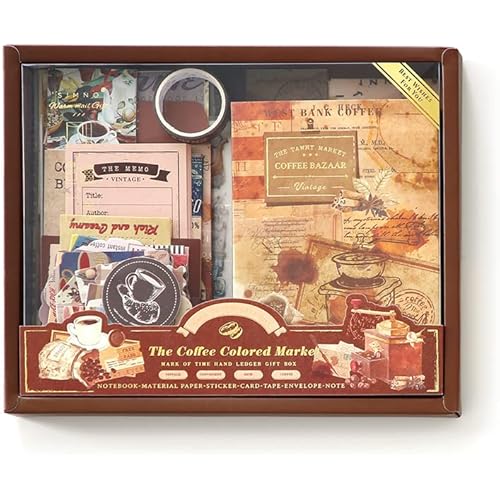 Retailio 348 Pcs Scrapbook Kit Vintage Aesthetic Scrapbook Kit for Bullet Junk Journal Stationery A6 Grid Notebook, DIY Journaling Supplies, Birthday Craft Gift (Coffee)