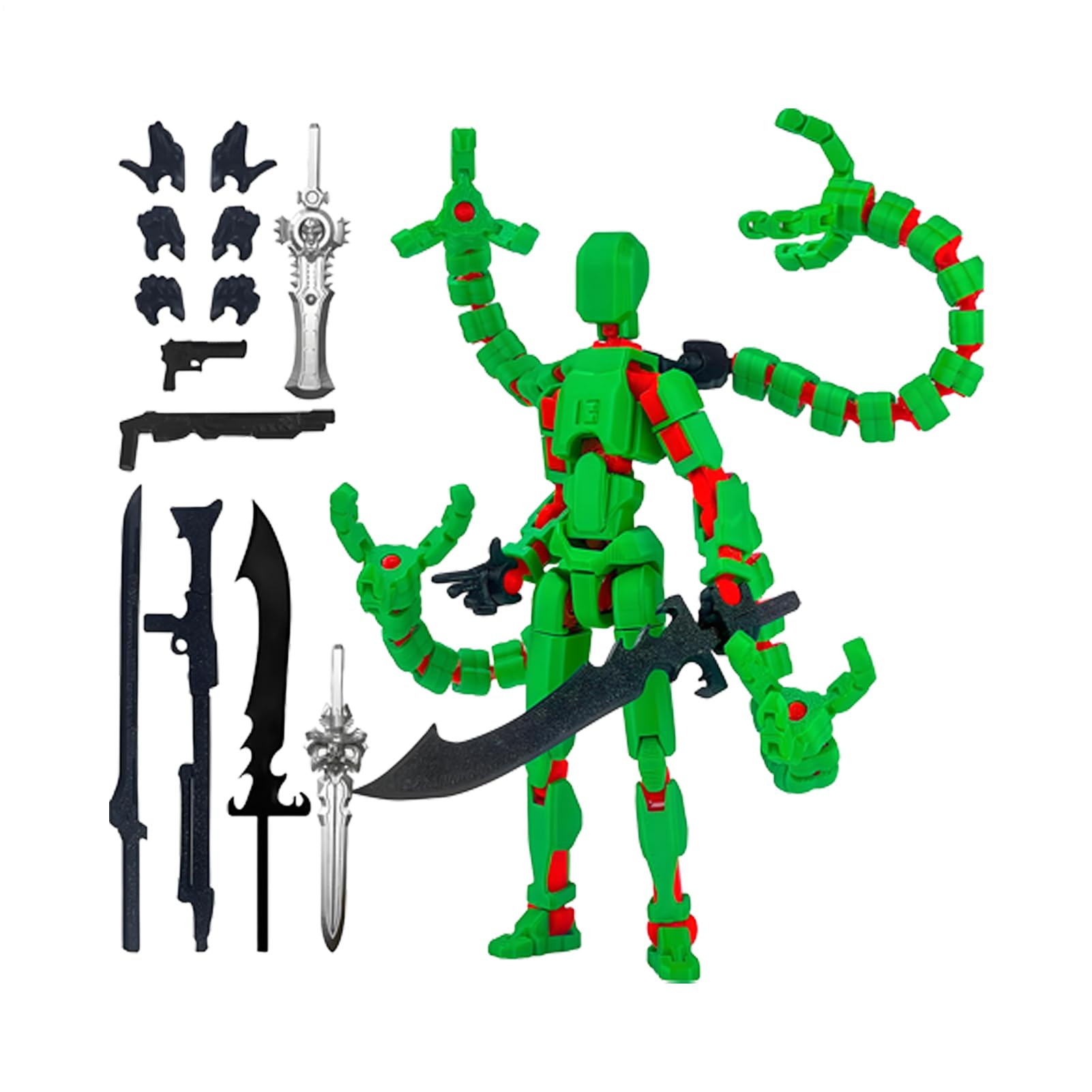 Assembly Completed Action Figure, 3D Printed Articulated Action Figure With Multi-Jointed Movable Parts, Flexible Sensory Toy For Collectors Fans, 7 Accessories 3 Hand Types, Adjustable Base