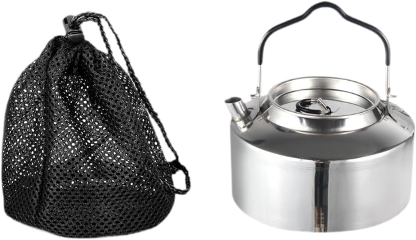 Camping Kettle Stovetop Tea Kettle Portable 1.2L Lightweight Teapot Coffee Pot for Camp Fishing Backpacking Outdoor Campfire, Black Handle