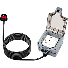 2Gang IP66 Outdoor Socket 13A with 15m Extension Lead Weatherproof