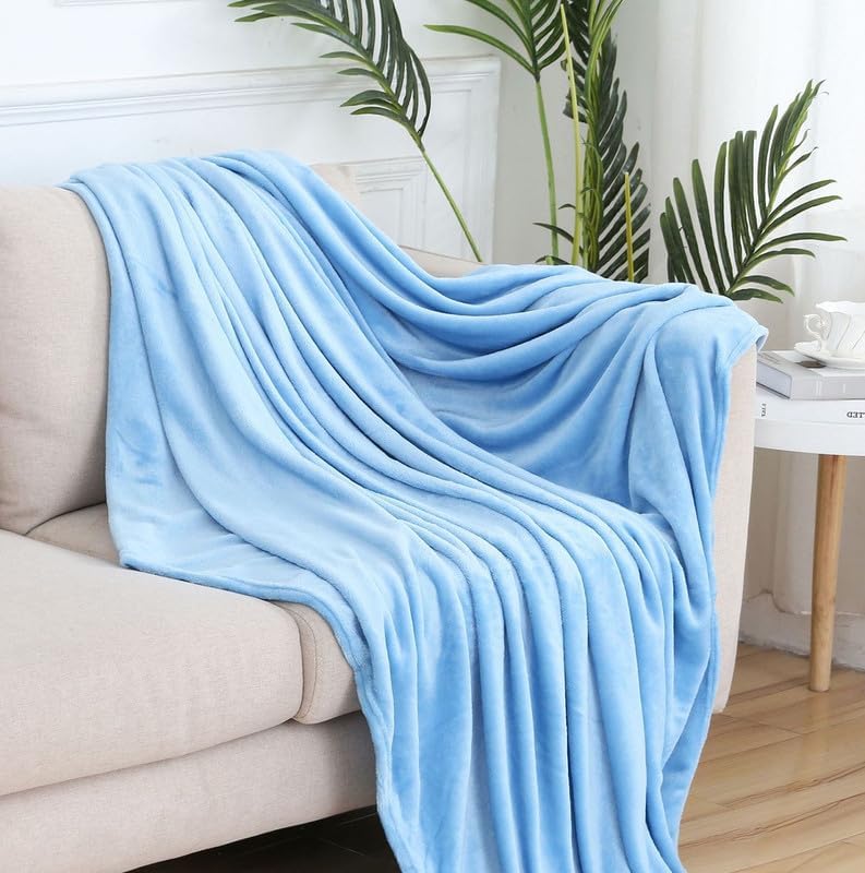 Image of VOMZER Premium Plush Double Blanket | 300 GSM Lightweight Cozy Soft for Bed Sofa Couch Travel Camping| 153x229 Cm /60x90 Inches Washed Blue