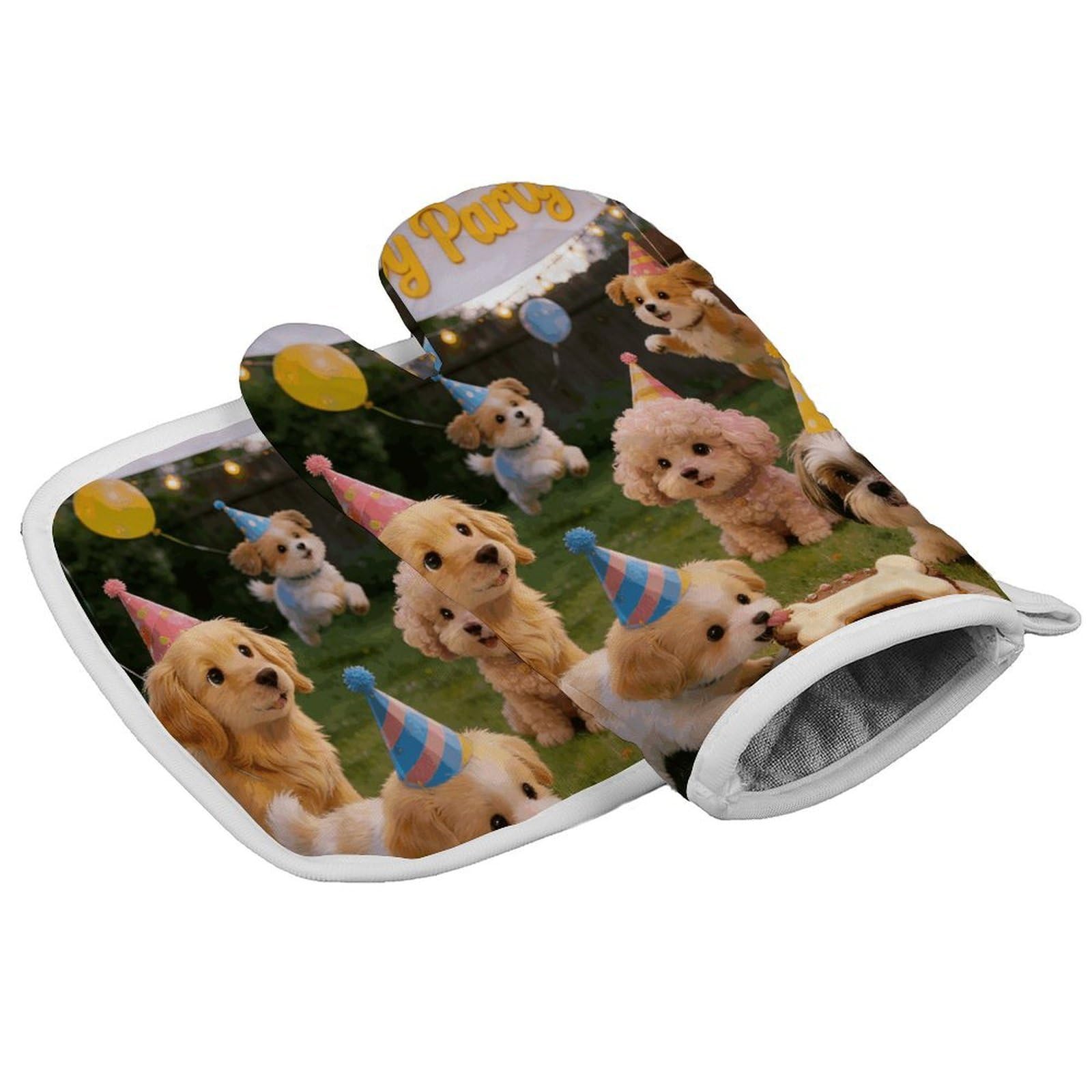 Fodpand Style Puppy Party Oven Mitt Set With Lanyard, Cooking Mitt, Protective Thermal Insulation,Kitchen Mitt For Baking, Cooking, Grilling, Microwave
