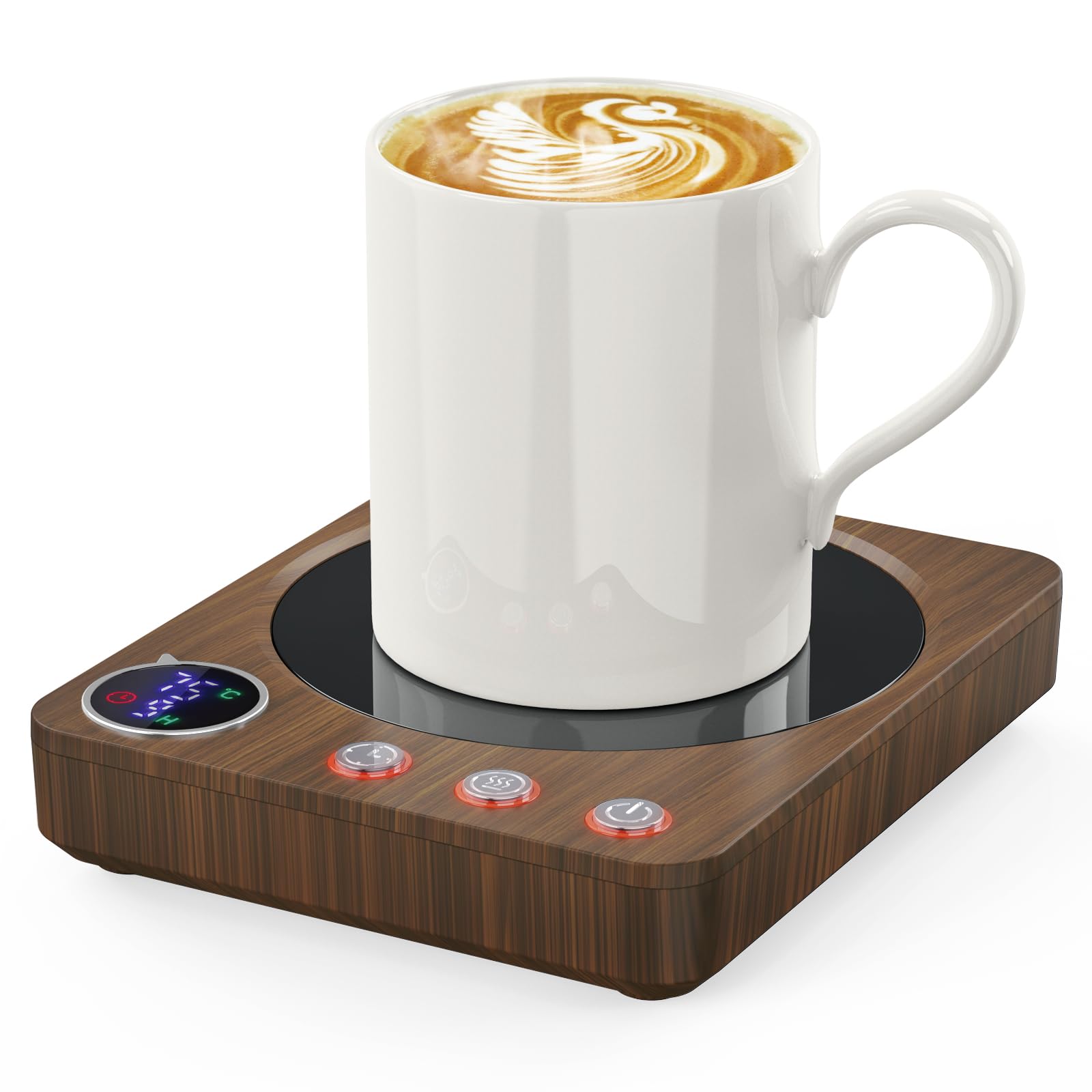 HOMEASY Calentador de Tazas, 30W para Tazas Eléctrico con 3 Configuraciones de Temperatura 4H Apagado Automático para Escritorio Agua Caliente Té Leche Calentador Regalo Marrón