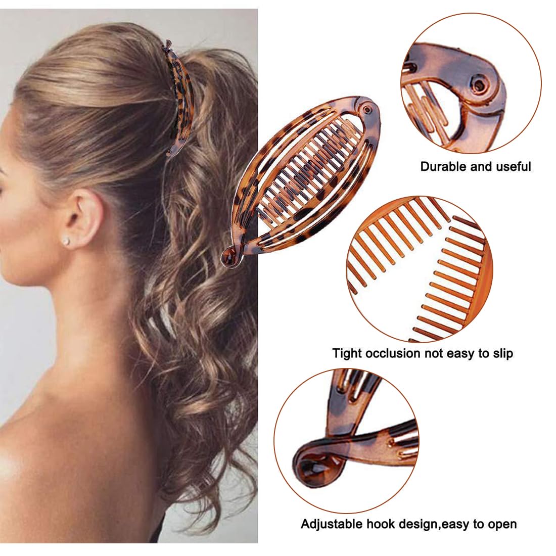 ZKSXOA Banana Hair Clip 4-Piece Set - Double Comb Long Hair Clips & Ponytail Comb for Thick & Fine Hair, 4 Piece Set - Image 2