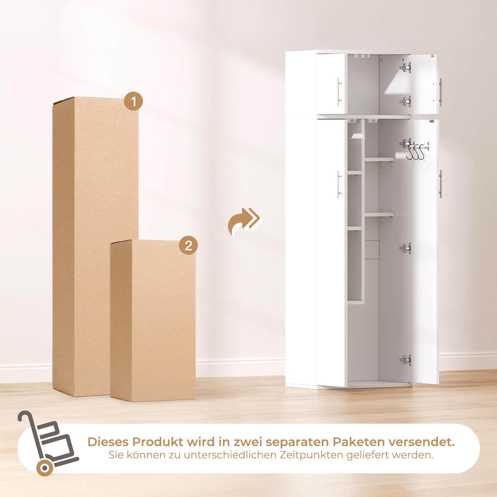 Dripex Besenschrank Mehrzweckschrank 180x60x34cm Haushaltsschrank Staubsaugerschrank aus Holz mit Verstellbarer Einlegeboden für Küche Wohnzimmer Esszimmer, Weiß