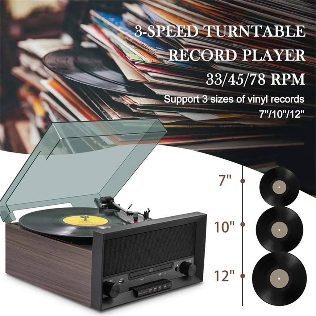Reproductor de discos de vinilo retro, compatible con reproducción de discos de vinilo de 12/10/7 pulgadas, tocadiscos con altavoces estéreo integrados, compatible con reproducción de discos U y