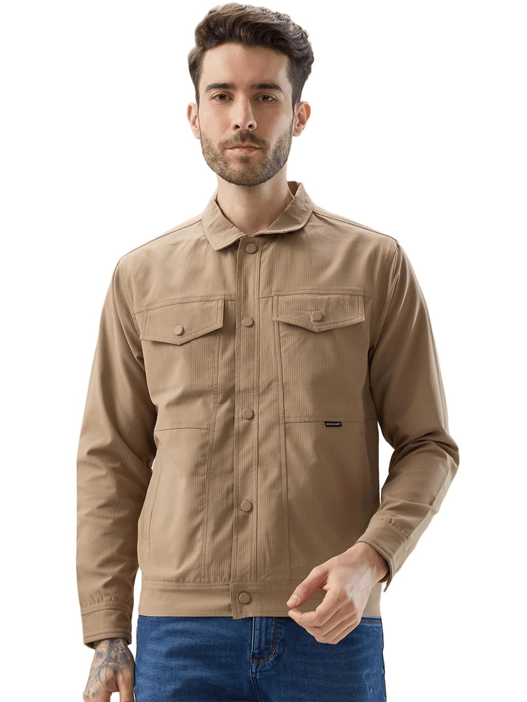 status quo Men's Solid Textured Utility Shacket with Button Detailing | 100% Polyester-picture-31