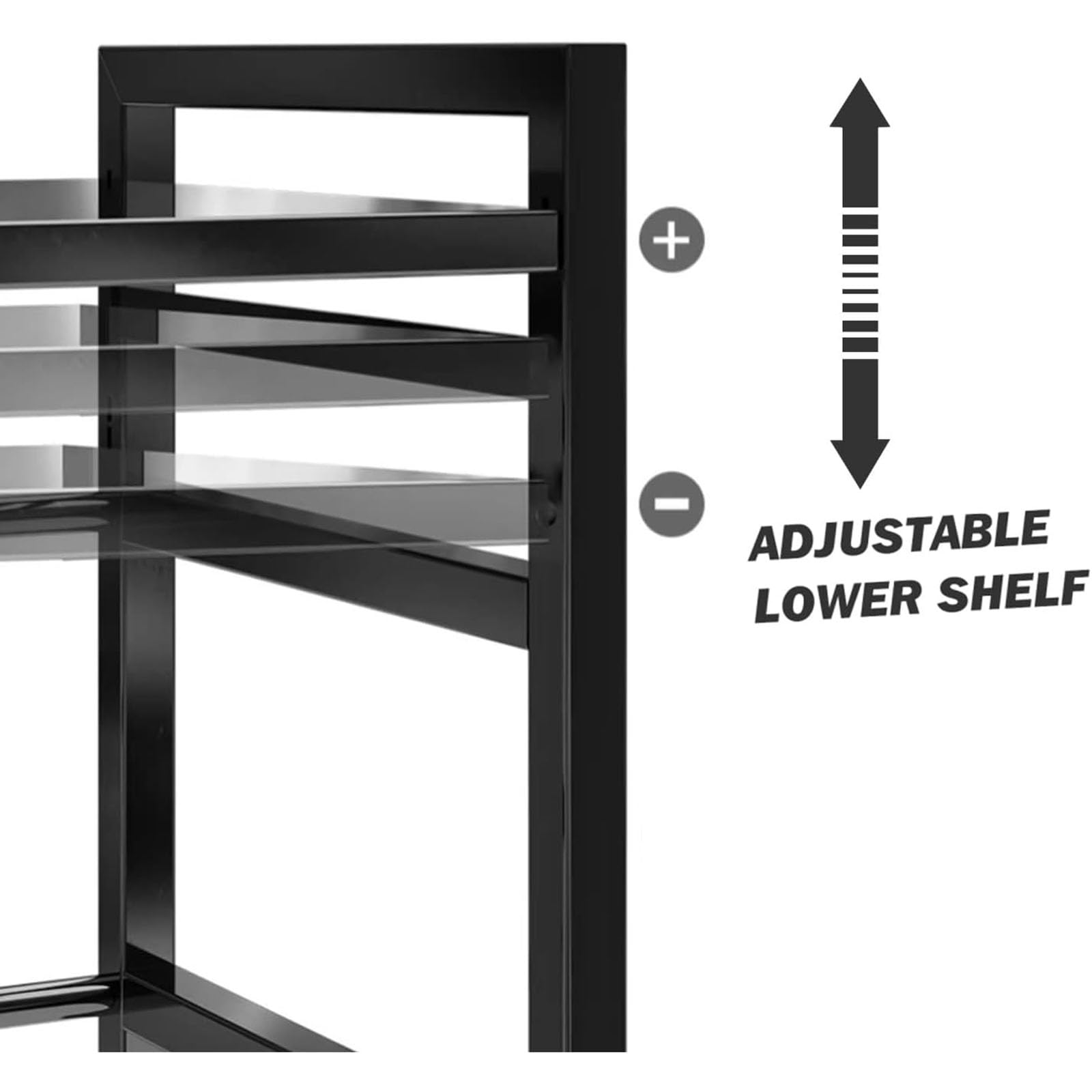 Estantería extensible para microondas, organizador para hornos, estante de cocina, estante de especias de pie, con 6 ganchos para encimera, estantes de panadería (negro)