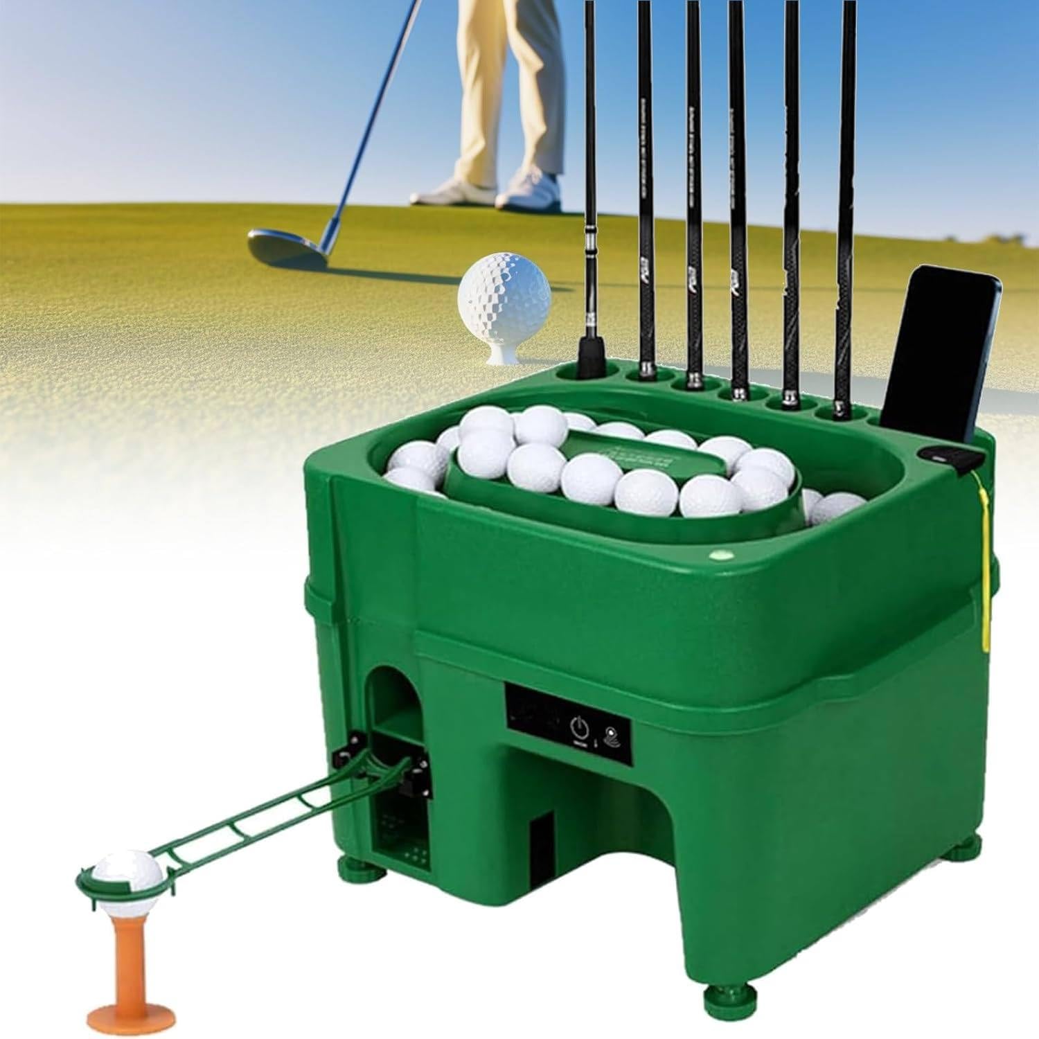 Podajnik Piłek Golfowych, Elektryczna Maszyna Do Serwowania Piłek Z Regulacją Wysokości I Funkcją Indukcyjną, Mieści 40 Piłek Na Raz, Ma Uchwyt Na Kij Z 6 Otworami, Do Treningu
