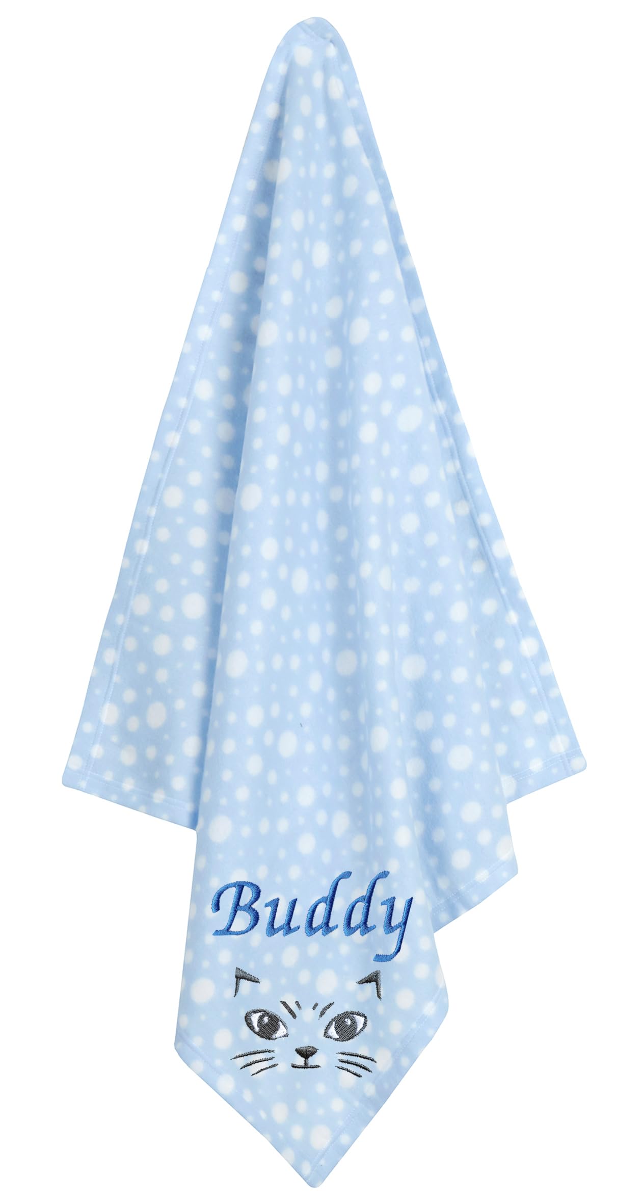 Jjlc Blue Spot - Cat Face Personalised Pet Dog Puppy Blanket Cat Kitten Bed Fleece (Blue Spot - Cat Face)